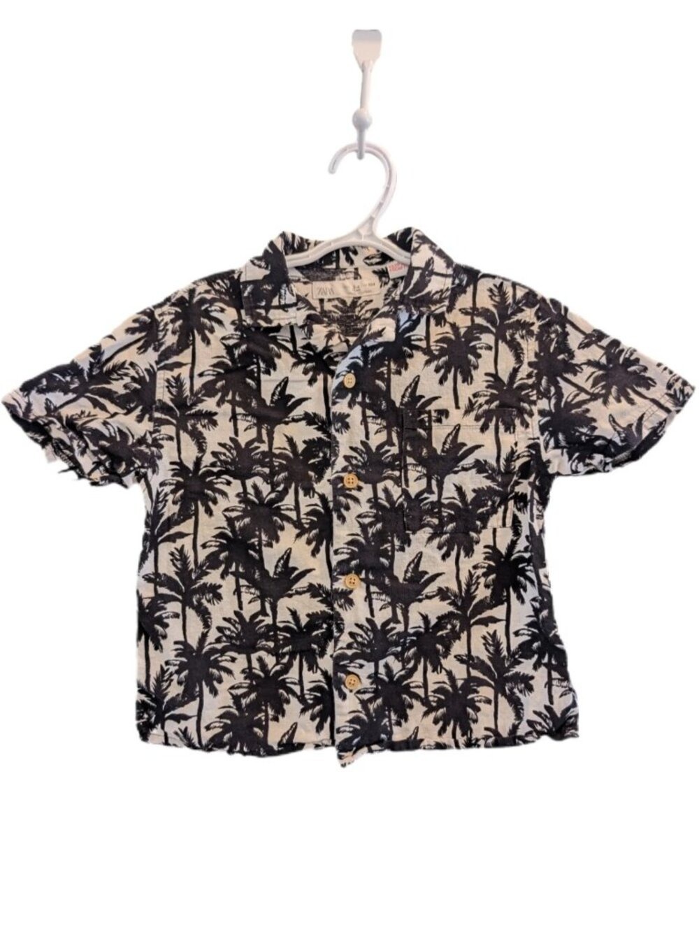 Zara Black And White Palm Tree Vacation Button Up Shirt 3-4yrs